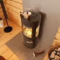 Preview: Kaminofen Haas+Sohn VION.l – tief-schwarz, 3 Sichtscheiben, mit Wärmeplatte, Holzfach und Tür – 6,5 kW