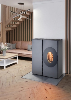 Pelletofen Haas+Sohn HSP 4.0-F2 – Tür oval, Keramik schwarz-glänzend – 2,7 bis 8,5 kW