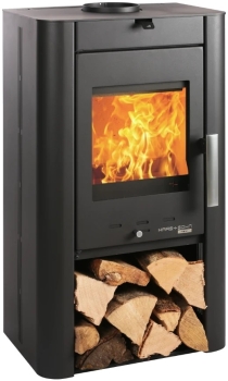Kaminofen Haas+Sohn PRIMO – Stahl tief-schwarz mit Holzfach – 6,4 kW