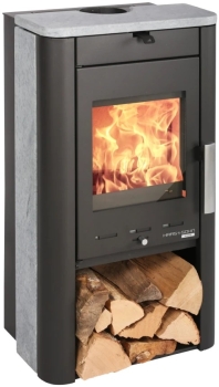 Preview: Kaminofen Haas+Sohn PRIMO – Stahl tief-schwarz mit Holzfach – 6,4 kW