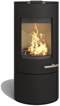 Kaminofen Haas+Sohn VARO S – tief-schwarz mit Wärmeplatte, Holzfach und Tür – 6,5 kW