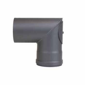 Pelletofenrohr Spitzbogen 90° mit Revisionsöffnung - 80 mm - gussgrau
