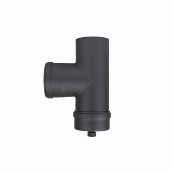 Preview: Pelletofenrohr T-Stück mit Kondensatkapsel - 100 mm - schwarz