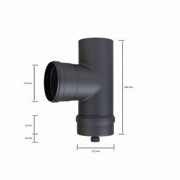 Preview: Pelletofenrohr T-Stück mit Kondensatkapsel - 100 mm - schwarz