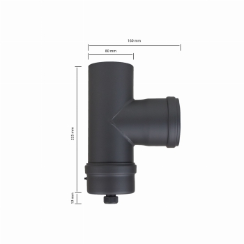 Preview: Pelletofenrohr T-Stück mit Kondensatkapsel - 80 mm - schwarz