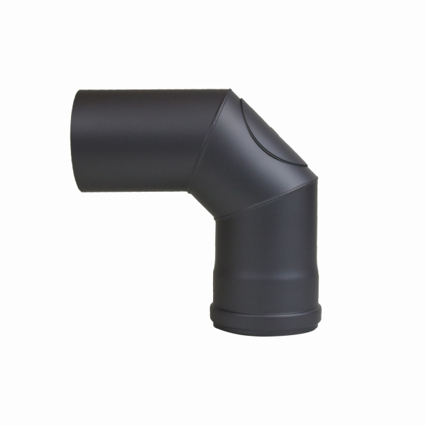 Pelletofenrohr Bogen 90° mit Revisionsöffnung - 80 mm - schwarz