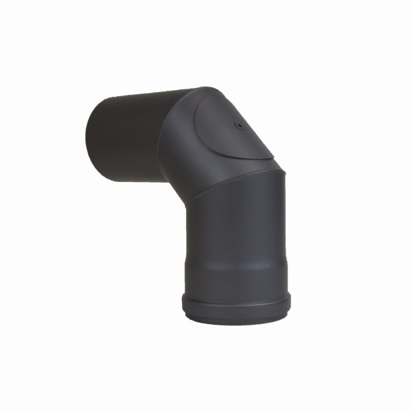 Pelletofenrohr Bogen 90° mit Revisionsöffnung - 80 mm - schwarz