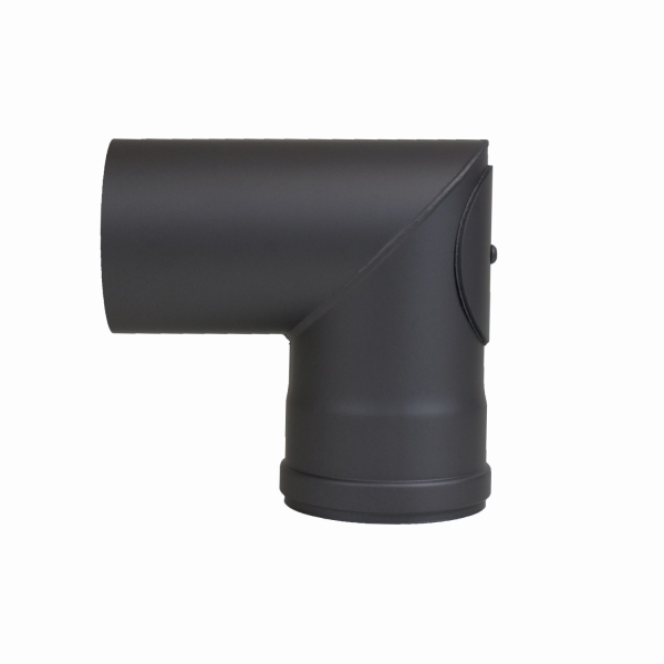 Pelletofenrohr Spitzbogen 90° mit Revisionsöffnung - 80 mm - schwarz