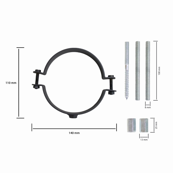 Pelletofenrohr Rohrhalter-Set - 100 mm - gussgrau