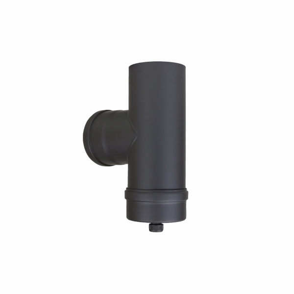 Pelletofenrohr T-Stück mit Kondensatkapsel - 100 mm - schwarz