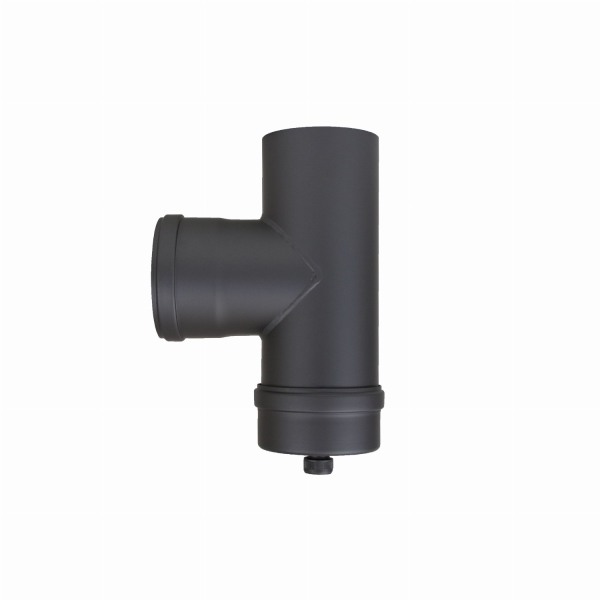Pelletofenrohr T-Stück mit Kondensatkapsel - 100 mm - schwarz