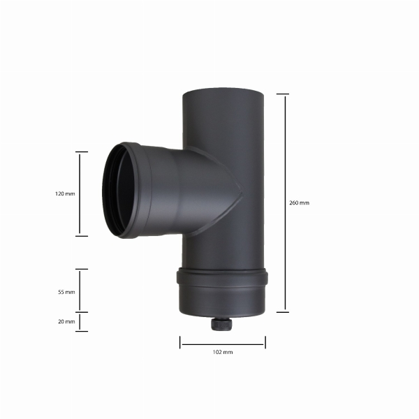 Pelletofenrohr T-Stück mit Kondensatkapsel - 100 mm - schwarz
