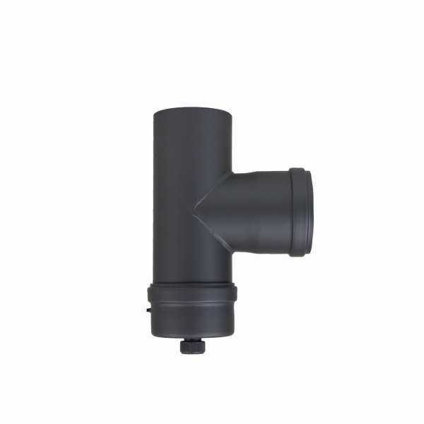 Pelletofenrohr T-Stück mit Kondensatkapsel - 80 mm - schwarz