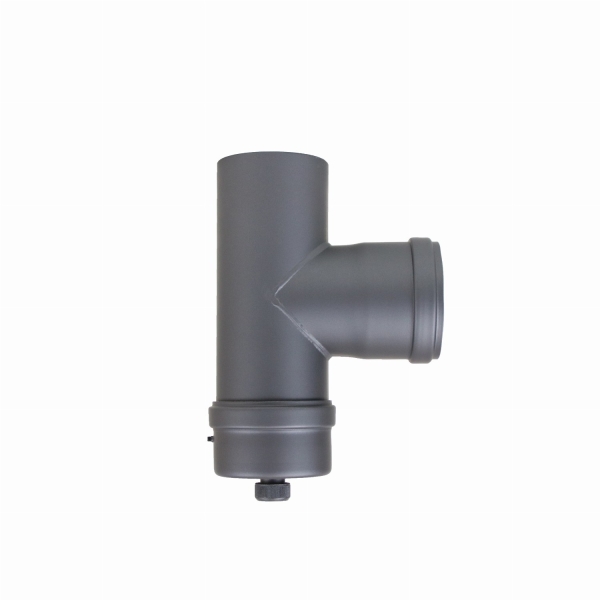 Pelletofenrohr T-Stück mit Kondensatkapsel - 80 mm - gussgrau