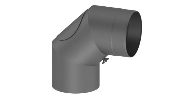 Rauchrohrwinkel 90° mit Tür  - 160 mm - grau