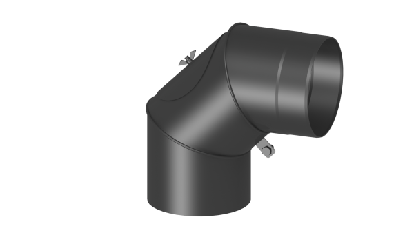 Rauchrohrwinkel drehbar 0-90° mit Tür  - 120 mm - schwarz