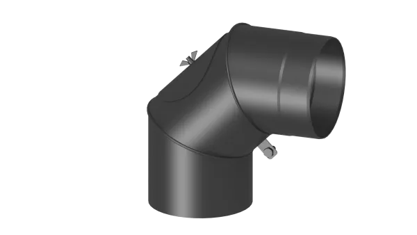 Rauchrohrwinkel drehbar 0-90° mit Tür - 120 mm - schwarz